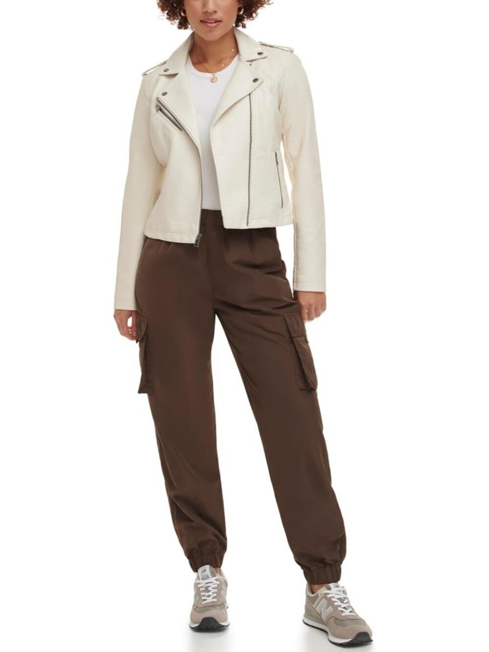 Women's White Oyster Polyurethane Classic Stylish Moto Faux Leather Jacket